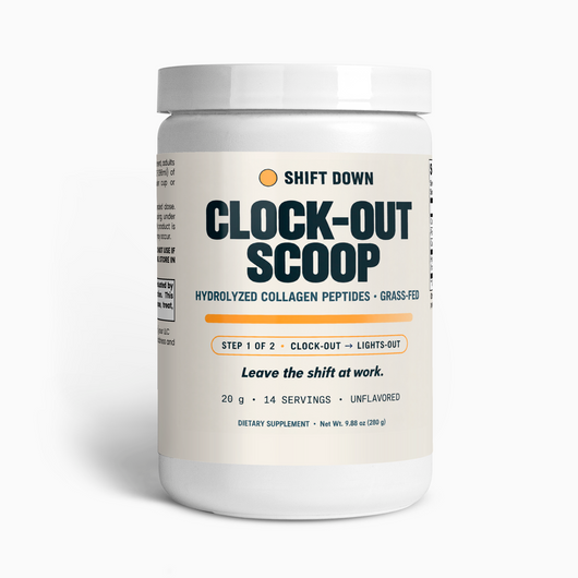Clock-Out Scoop: the hydrolyzed collagen peptides (20 g, 14 servings, unflavored). Step 1 of 2.