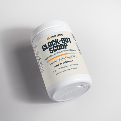 Clock-Out Scoop: the hydrolyzed collagen peptides (20 g, 14 servings, unflavored). Step 1 of 2.